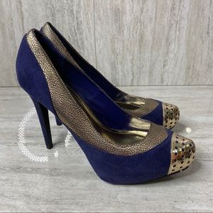 Jennifer Lopez Novella Blue and Gold Pump Heels
